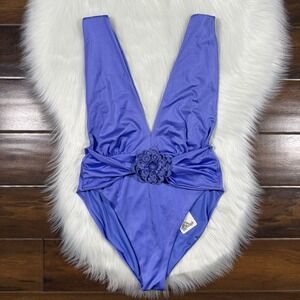 Agua Bendita Size Large Purple Ina Tile Flower Plunge V‎ Neck One Piece Swimsuit